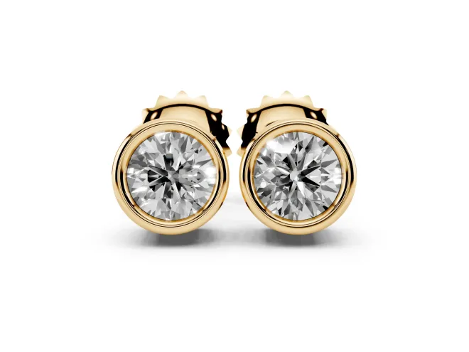 Round Lab-Grown Diamond Full Bezel Solitaire Stud Earrings | Push Backs | Yellow Gold