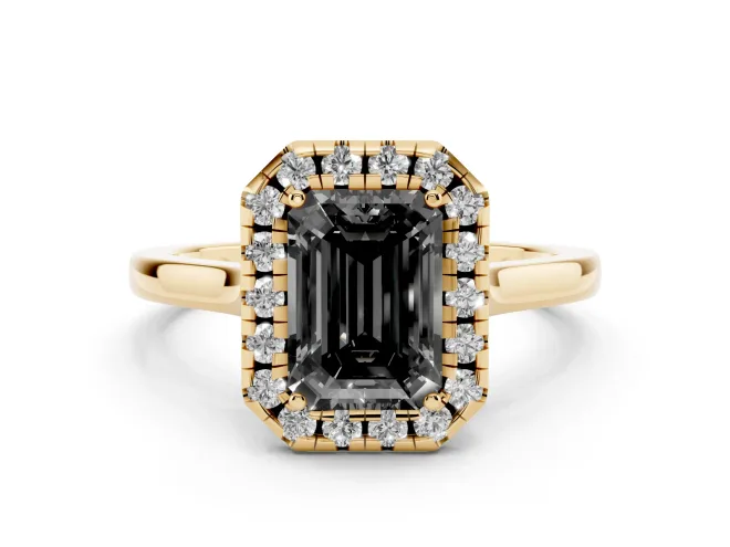 Emerald Cut Halo Engagement Ring Setting for a Black Center | Flat Tapered Band | Yellow Gold