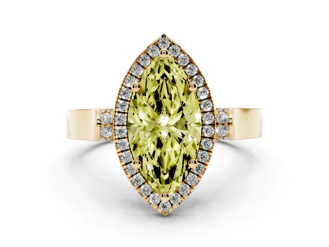 Marquise Halo Engagement Ring Setting for a Fancy Yellow Lab-Grown Diamond | Pavé Panel Shoulders | Yellow Gold