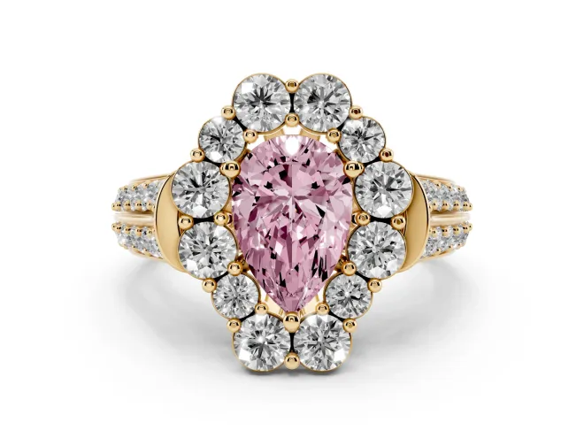Pear-Shaped Large Accent Halo Engagement Ring Setting for a Fancy Pink Lab-Grown Diamond | Graduated Pavé | Yellow Gold