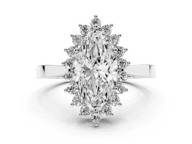 Marquise Scalloped Halo Engagement Ring Setting | Flat Plain Band | White Gold