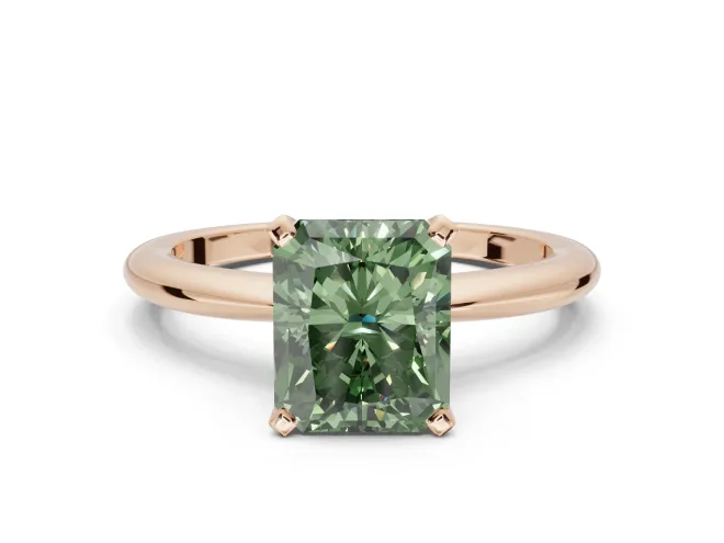 Radiant Cut Solitaire Engagement Ring Setting for a Fancy Green Lab-Grown Diamond | Tapered Plain Band | Rose Gold