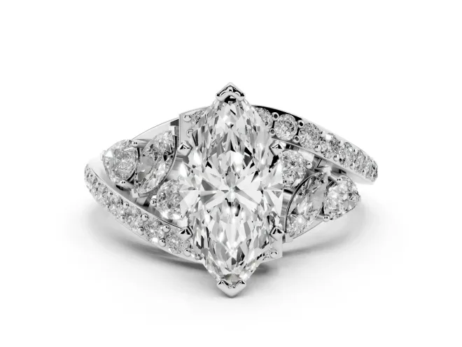 Marquise Bypass Pavé Engagement Ring Setting | Marquise and Pear Accents | Platinum
