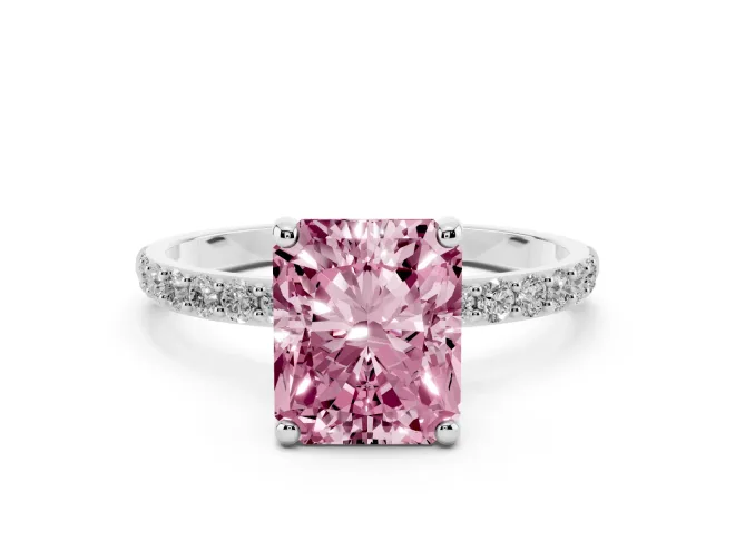 Radiant Cut Pave Solitaire Engagement Ring Setting for a Fancy Pink Lab-Grown Diamond | Pave Shoulders | Platinum