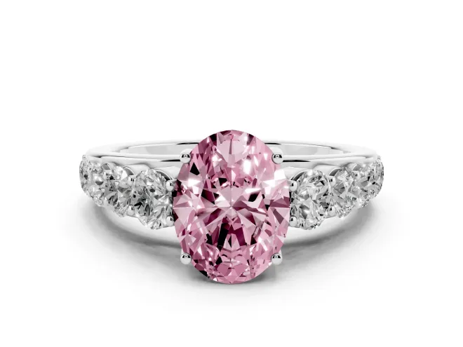 Oval Graduated Side Stone Engagement Ring Setting for a Fancy Pink Lab-Grown Diamond | Flat Top Band | White Gold