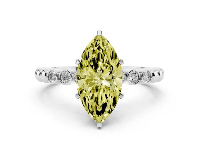 Marquise Beaded Engagement Ring Setting for a Fancy Yellow Lab-Grown Diamond | Sterling Silver