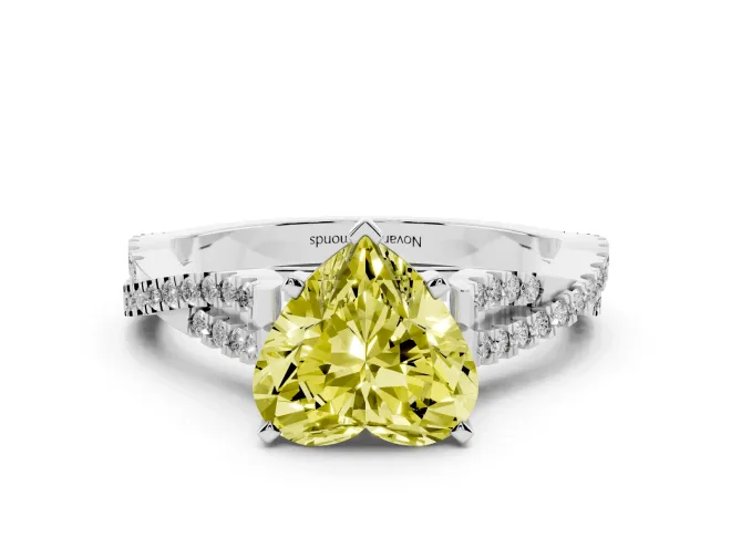 Heart-Shaped Twisted Engagement Ring Setting for a Fancy Yellow Lab-Grown Diamond | White Gold