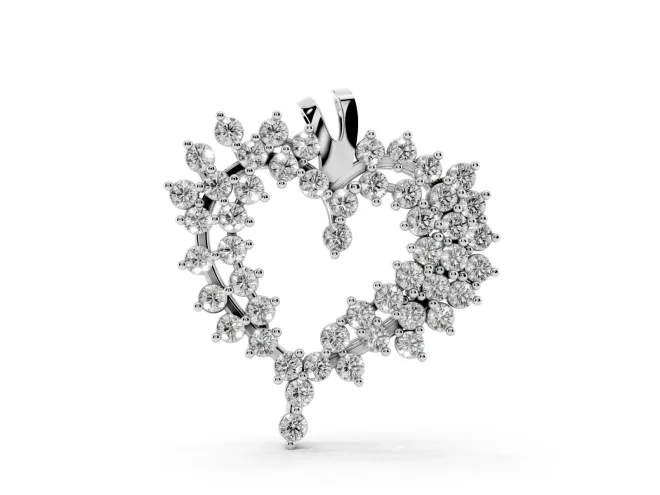 Round Lab-Grown Diamond Cluster Open Heart Pendant Necklace | Split Bail | White Gold