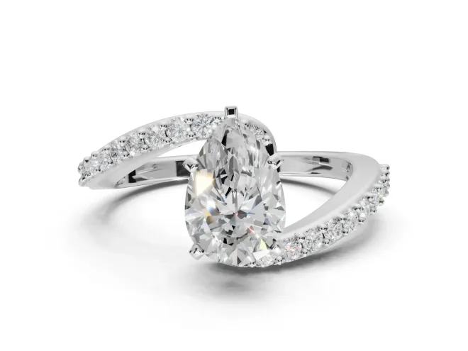 Pear-Shaped Bypass Pavé Solitaire Engagement Ring Setting | Swirl Band | Platinum