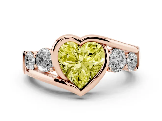 Heart-Shaped Bezel Bypass Engagement Ring Setting for a Fancy Yellow Lab-Grown Diamond | Rose Gold