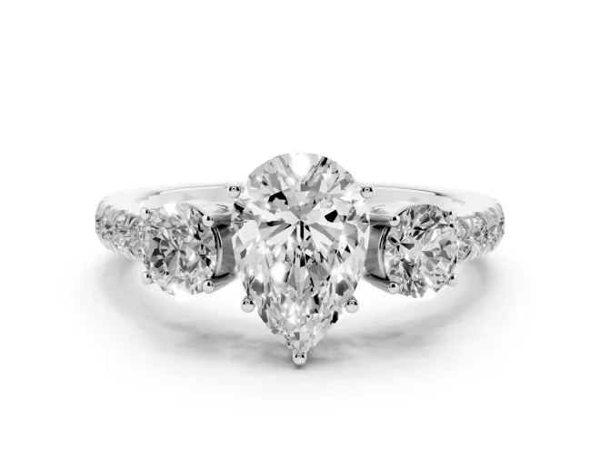 Pear-Shaped Three Stone Engagement Ring Setting | Pavé Shoulders | White Gold
