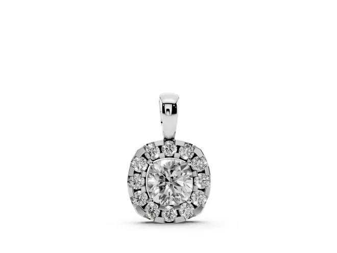 Cushion Cut Lab-Grown Diamond Halo Pendant Necklace | Polished Bail | Sterling Silver