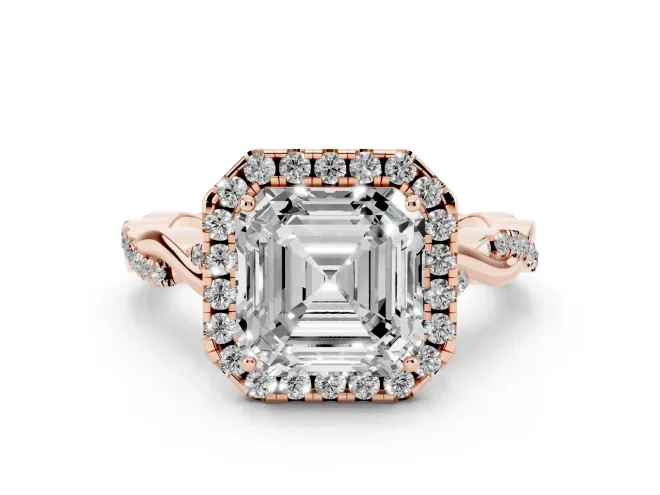 Asscher Cut Halo Engagement Ring Setting | Pavé Twist Band | Rose Gold
