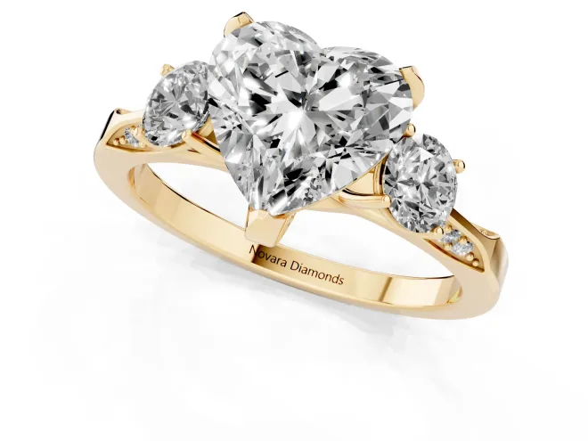 Heart-Shaped Hidden Halo Three Stone Engagement Ring Setting | Pave Gallery | Yellow Gold – second view