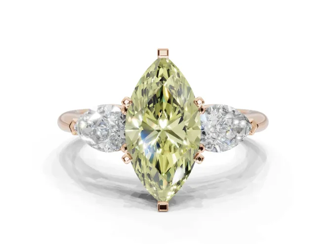 Marquise 3-Stone Engagement Ring Setting for a Fancy Yellow Lab-Grown Diamond | Rose Gold