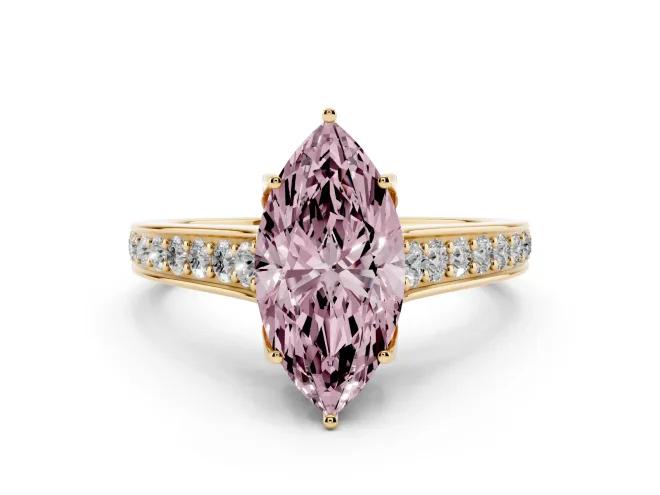 Marquise Graduated Pavé Engagement Ring Setting for a Fancy Pink Lab-Grown Diamond | Yellow Gold