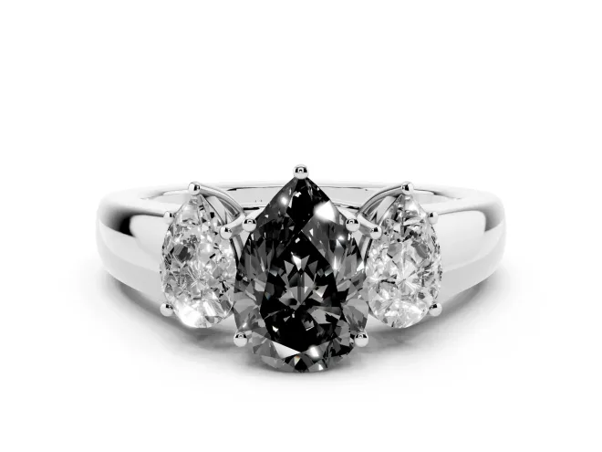 Pear-Shaped Three Stone Engagement Ring Setting for a Black Center | White Gold