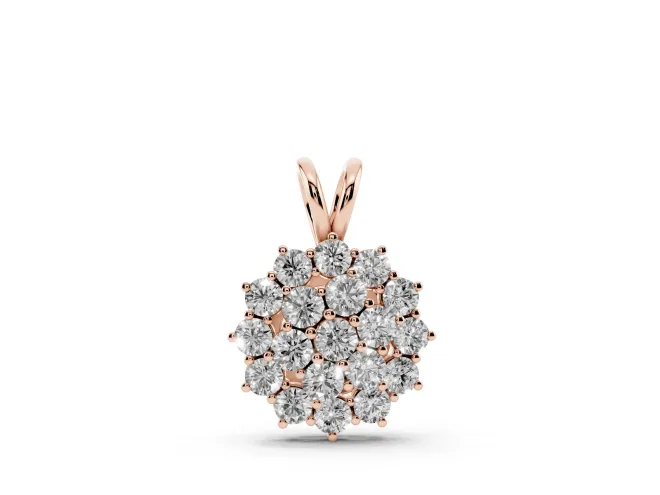 Round Lab-Grown Diamond Rosette Cluster Pendant Necklace | Double-Wire Bail | Rose Gold