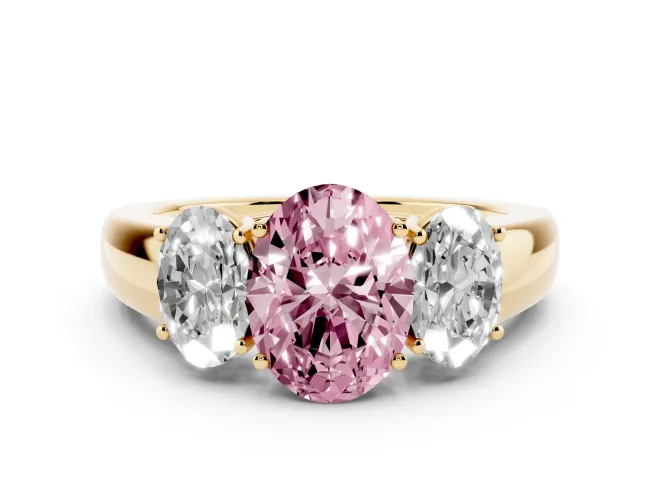 Oval 3 Stone Engagement Ring Setting for a Fancy Pink Lab-Grown Diamond | Yellow Gold