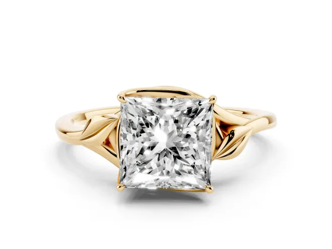 Princess Cut Leaf Bypass Solitaire Engagement Ring Setting | Polished Band | Yellow Gold