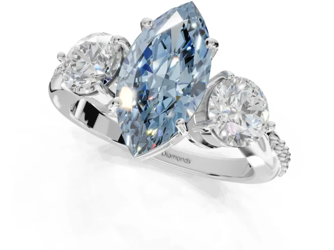 Marquise Three Stone Engagement Ring Setting for a Fancy Blue Lab-Grown Diamond | Tapered Pave Band | Sterling Silver – second view