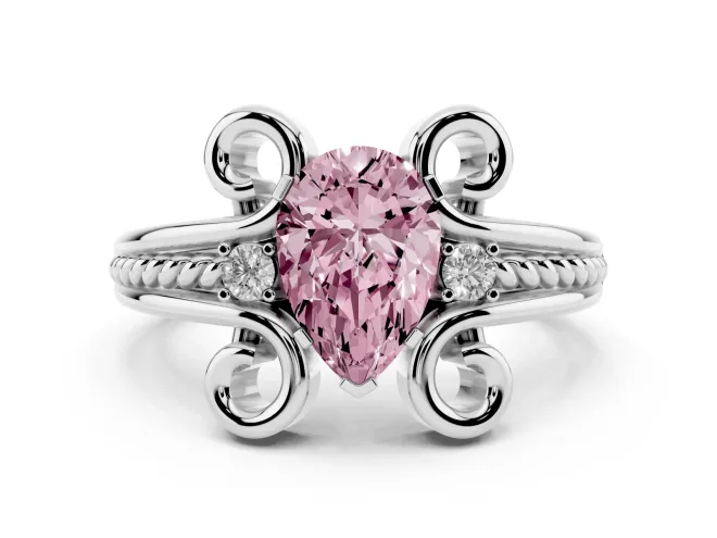 Pear-Shaped Scroll Solitaire Engagement Ring Setting for a Fancy Pink Lab-Grown Diamond | White Gold