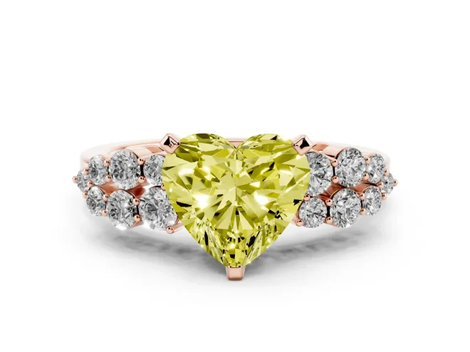 Heart-Shaped Side Stone Engagement Ring Setting for a Fancy Yellow Lab-Grown Diamond | Shoulder Clusters | Rose Gold