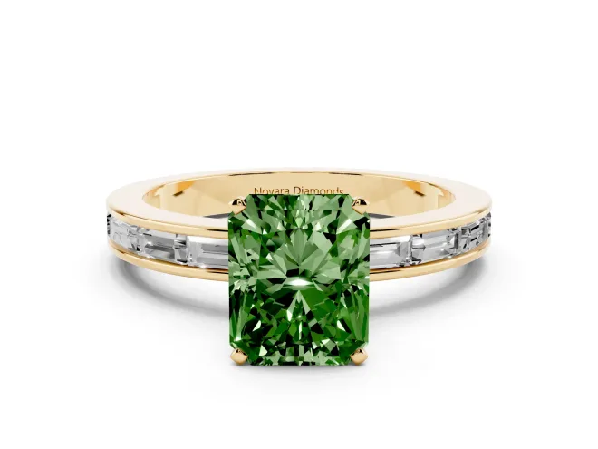 Radiant Cut Channel Set Engagement Ring Setting for a Fancy Green Lab-Grown Diamond | Yellow Gold