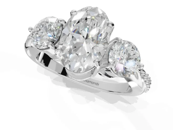 Oval Three Stone Engagement Ring Setting | Tapered Pave Band | Sterling Silver – second view