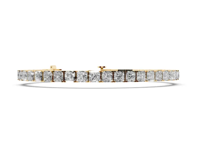 Princess Cut Lab-Grown Diamond Bar Set Tennis Bracelet | Inline Box Clasp | Yellow Gold