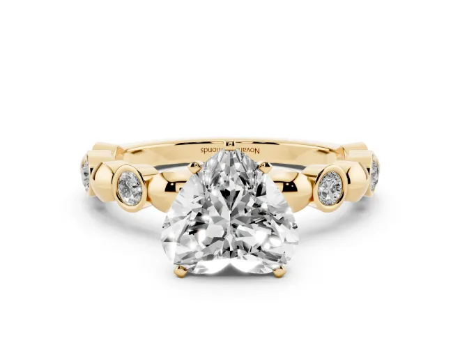 Heart-Shaped Bezel Station Engagement Ring Setting | Beaded Band | Yellow Gold