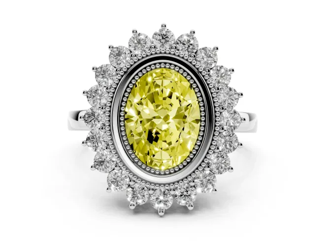 Oval Bezel Halo Engagement Ring Setting for a Fancy Yellow Lab-Grown Diamond | White Gold
