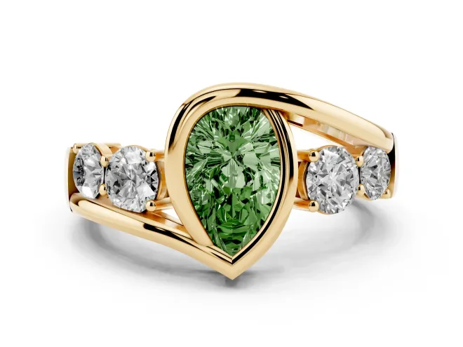 Pear-Shaped Bezel Bypass Engagement Ring Setting for a Fancy Green Lab-Grown Diamond | Yellow Gold