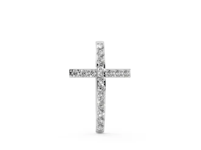Round Lab-Grown Diamond Pavé Cross Pendant Necklace | Straight Beams | Sterling Silver