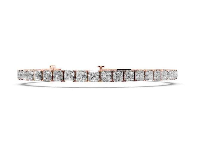 Princess Cut Lab-Grown Diamond Bar Set Tennis Bracelet | Inline Box Clasp | Rose Gold