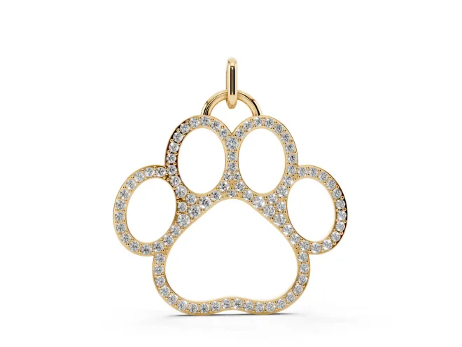 Round Lab-Grown Diamond Pavé Paw Print Pendant Necklace | Open Outline | Yellow Gold
