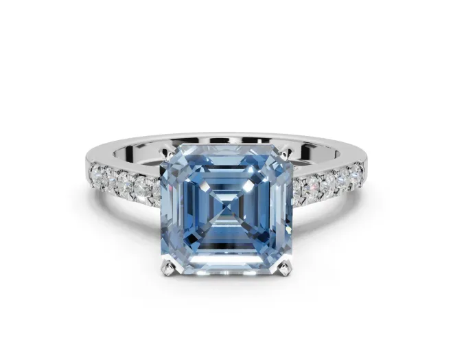 Asscher Cut Pavé Engagement Ring Setting for a Fancy Blue Lab-Grown Diamond | Crossover Gallery | Sterling Silver