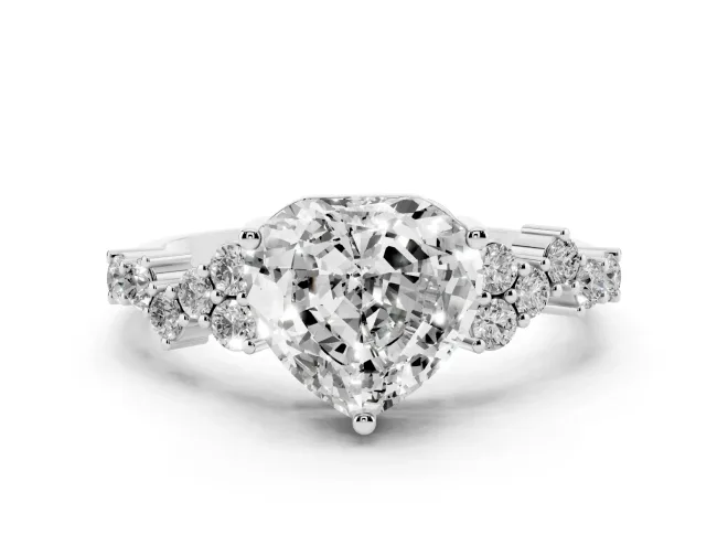 Heart Cut Diamond Ring Set in White gold with Scattered Round Accents