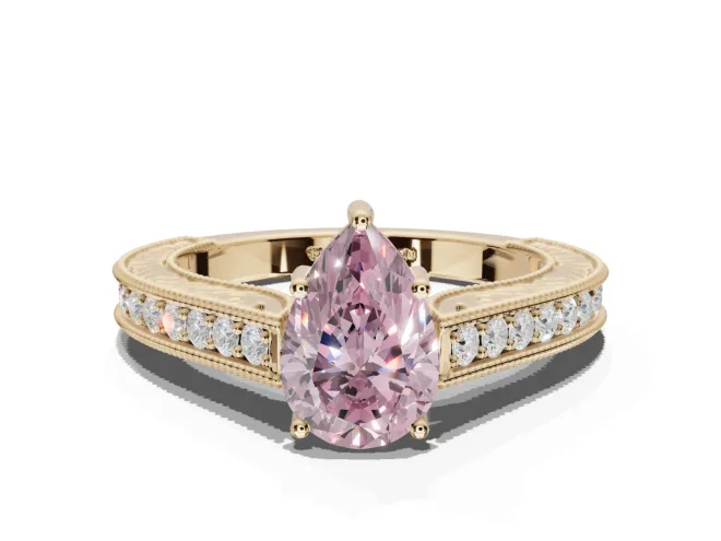 Pear-Shaped Vintage Engagement Ring Setting for a Fancy Pink Lab-Grown Diamond | Yellow Gold - Design NV-24644
