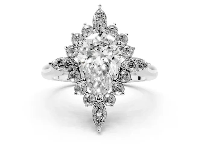 Pear-Shaped Cluster Halo Engagement Ring Setting | Sterling Silver