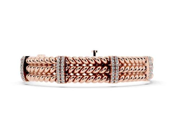 Round Lab-Grown Diamond Pavé Triple Rope Bracelet | Stone-Set Crossbars | Rose Gold
