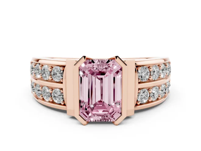 Emerald Cut Half Bezel Engagement Ring Setting for a Fancy Pink Lab-Grown Diamond | Double Row Channel Band | Rose Gold