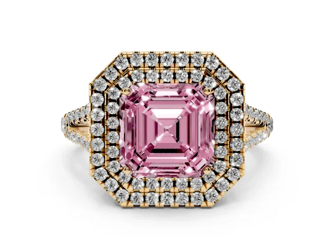 Asscher Cut Halo Engagement Ring Setting for a Fancy Pink Lab-Grown Diamond | Yellow Gold - Design NV-24799