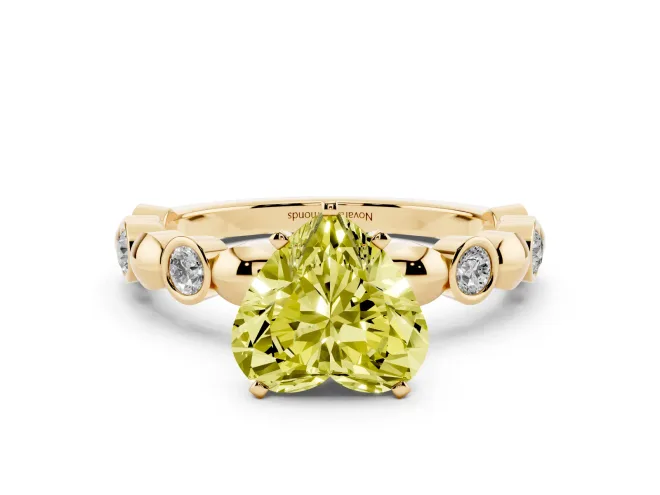 Heart-Shaped Station Engagement Ring Setting for a Fancy Yellow Lab-Grown Diamond | Yellow Gold