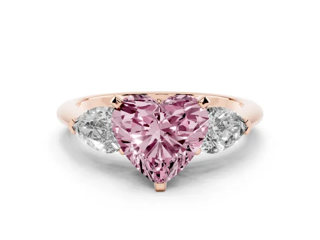 Heart-Shaped 3-Stone Engagement Ring Setting for a Fancy Pink Lab-Grown Diamond | Rose Gold