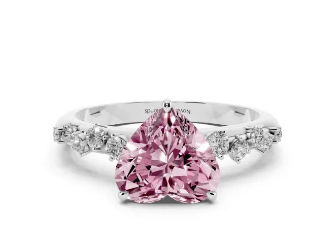 Heart-Shaped Graduated Solitaire Engagement Ring Setting for a Fancy Pink Lab-Grown Diamond | White Gold