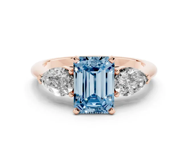 Emerald Cut 3-Stone Engagement Ring Setting for a Fancy Blue Lab-Grown Diamond | Rose Gold