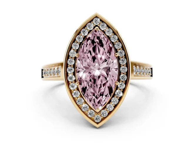 Marquise Rimmed Halo Engagement Ring Setting for a Fancy Pink Lab-Grown Diamond | Yellow Gold