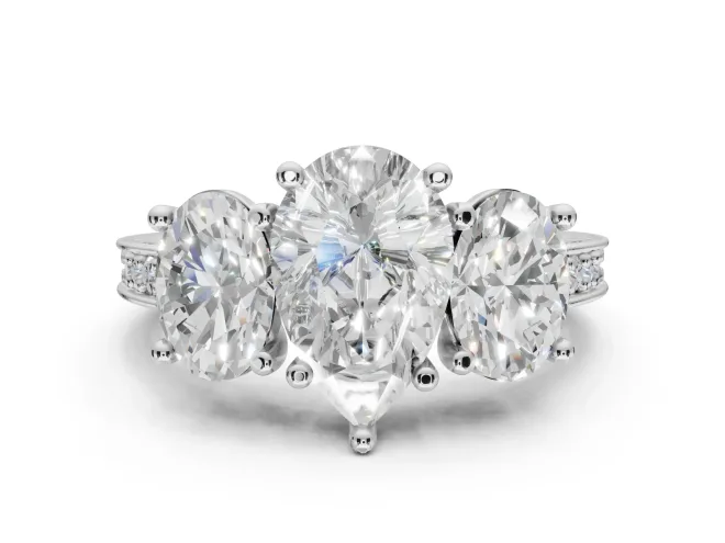 Pear-Shaped Vintage Three Stone Engagement Ring Setting | Graduated Pavé | White Gold