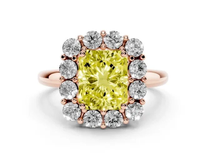 Radiant Cut Cluster Halo Engagement Ring Setting for a Fancy Yellow Lab-Grown Diamond | Large Round Accents | Rose Gold